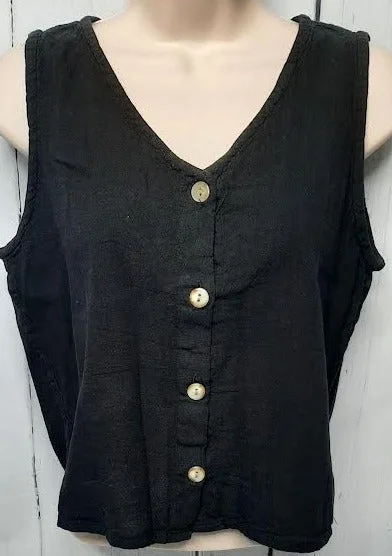 Top-Tank Button Front-Black-Women's S-0003