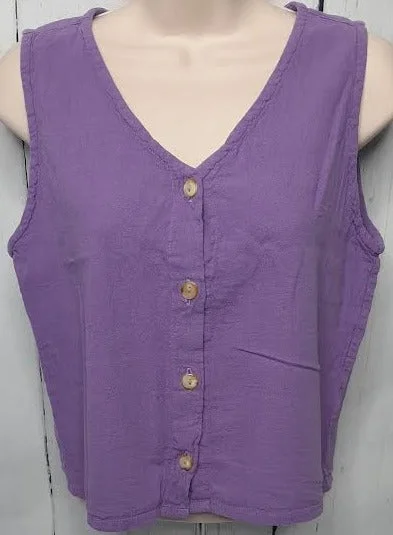 Top-Tank Button Front-Purple-Women's S-0003