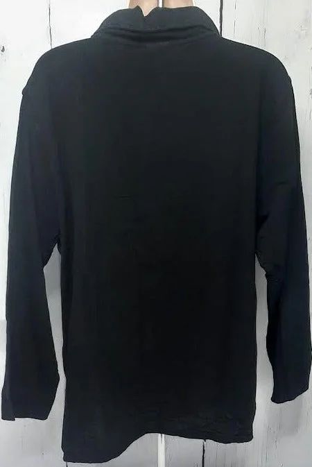 Shirt-Button Front-Collar-Long Sleeve-Black-Women's S-0052