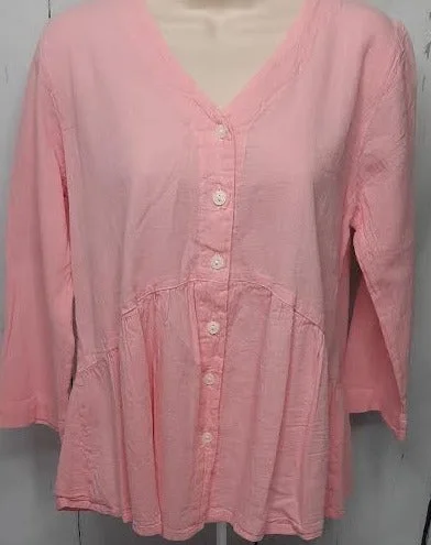 Top-Button Front Long Sleeve-Pink-Women's-S-1677