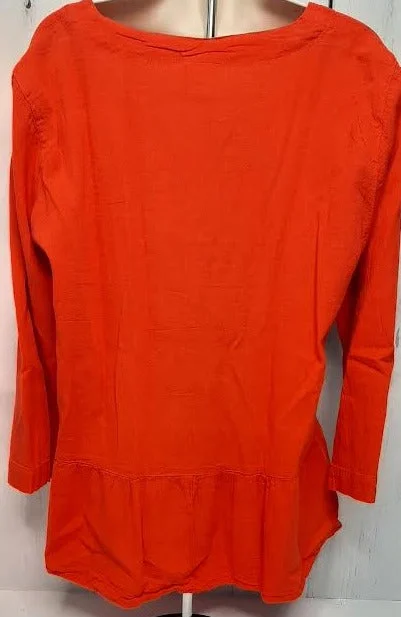 Top-Button Front V-Neck-Long Sleeve-Red-Women's S-1677