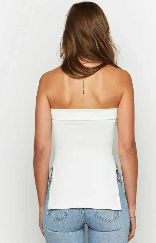 Mordani White Knit Strapless Top