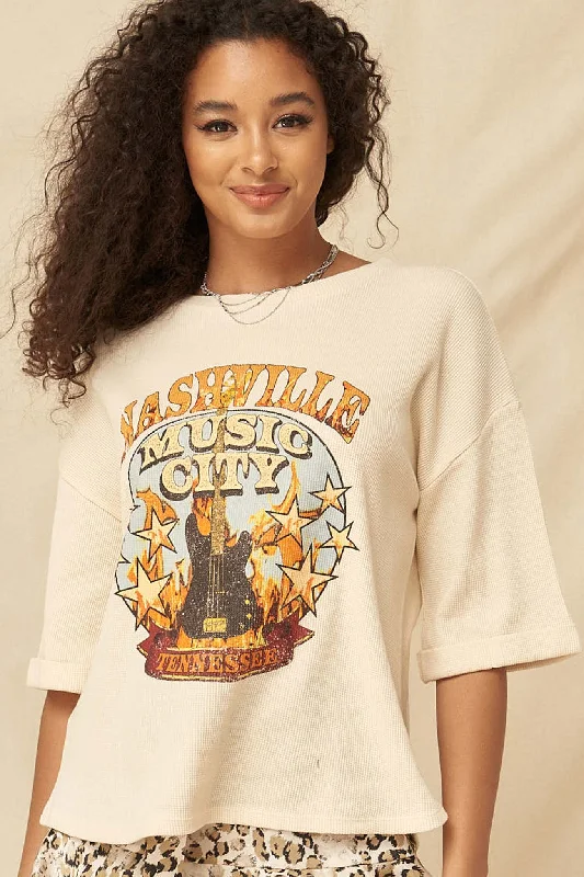 Nashville Vintage Half-Sleeve Thermal Graphic Top