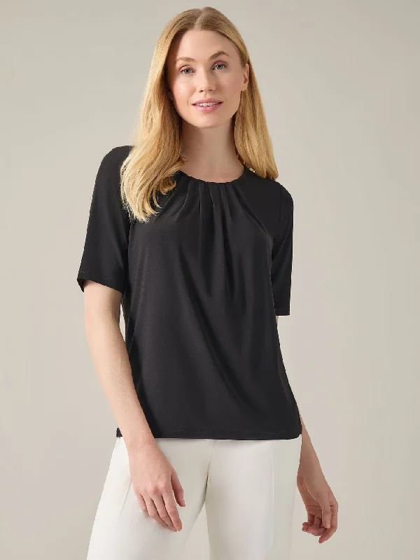 Plus Short Sleeve Shirred Neck Top, Everyday Knit