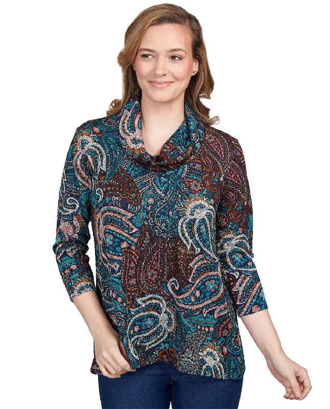 Ruby Road Teal Appeal Paisley Rose Knit Top