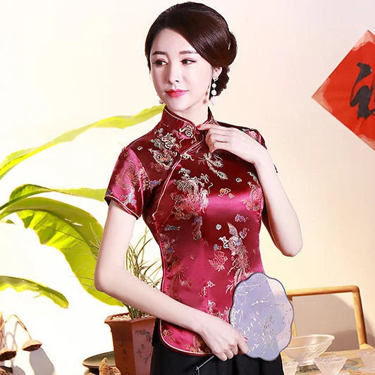 Short Sleeve Dragon & Phoenix Pattern Brocade Chinese Shirt