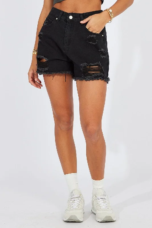 Black Mom Denim Shorts High Waist