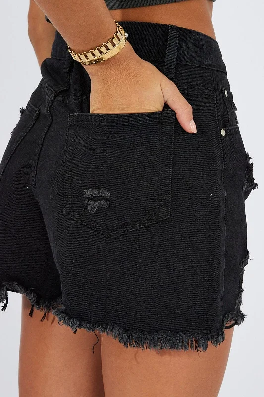 Black Mom Denim Shorts High Waist