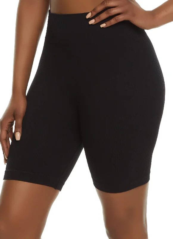 Ribbed Knit Seamless High Waist Bike Shorts