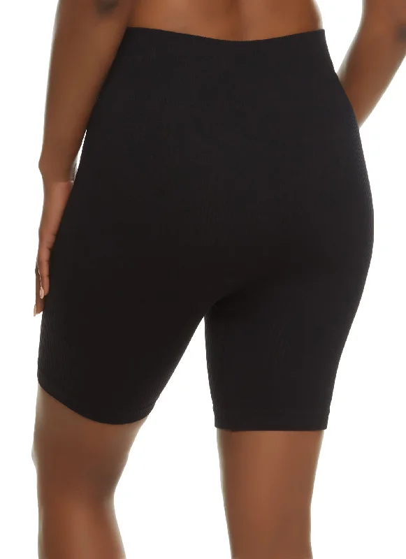 Ribbed Knit Seamless High Waist Bike Shorts