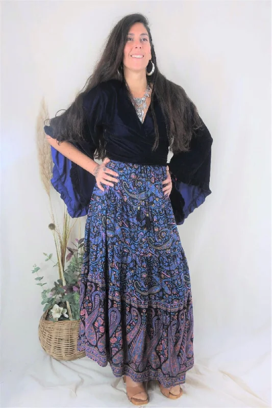 Florence Prairie Skirt in Midnight Sapphire Paisley - Free Size