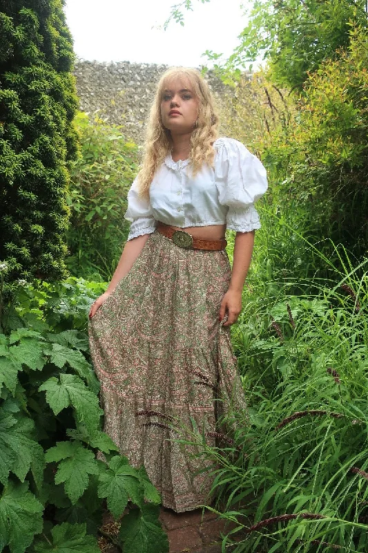 Florence Prairie Skirt in Sage & Blush Paisley - Free Size