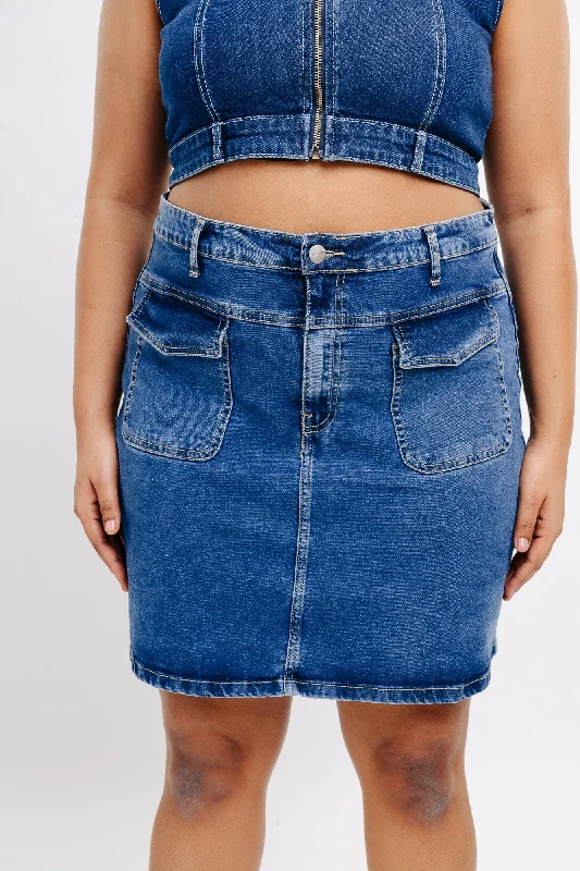 Denim Front Pocket Short Skirt