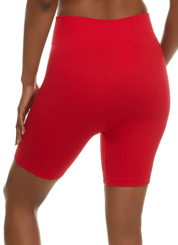 Ribbed Knit Seamless High Waist Bike Shorts