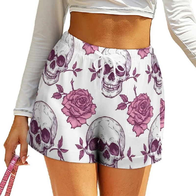 Women''s pink Roses & Skulls High-Waisted Loose Shorts