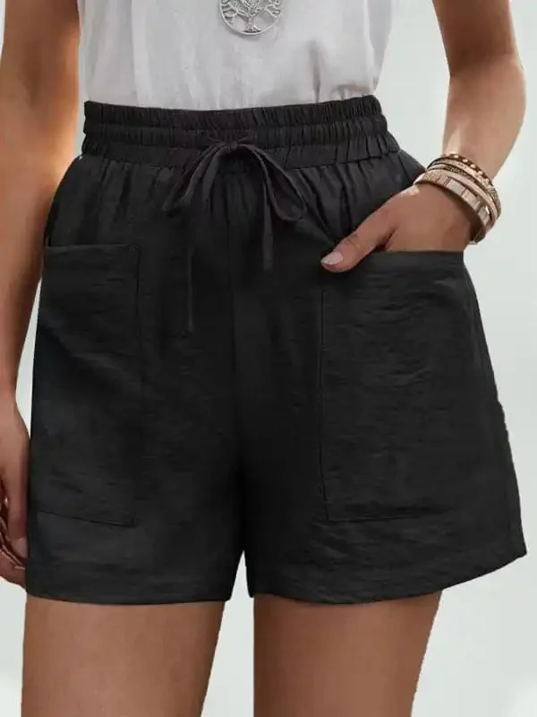 Women’s Solid Color Drawstring Frayed-hem Shorts