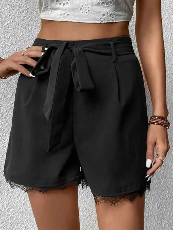 Women’s Solid Color Lace Trim Shorts