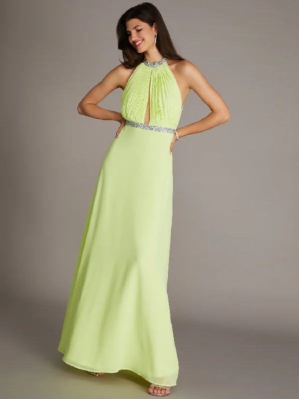 Halter Top Chiffon Gown