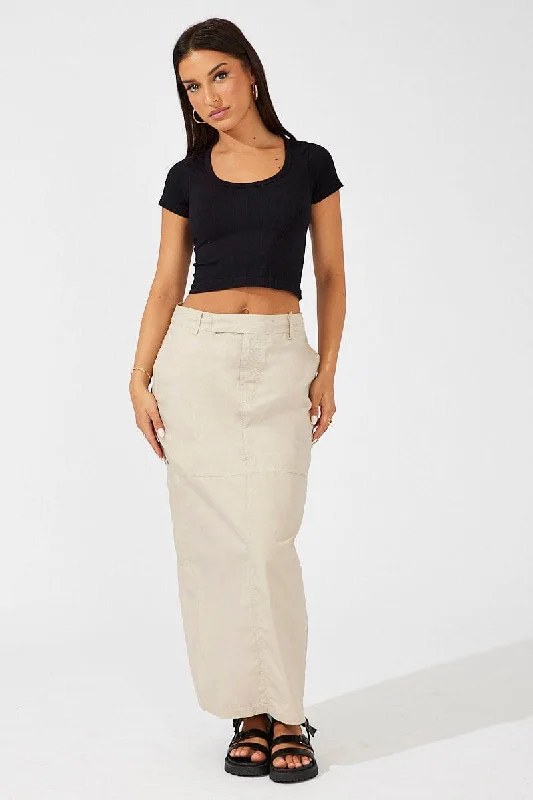 Beige Maxi Skirt High Rise