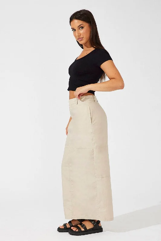 Beige Maxi Skirt High Rise