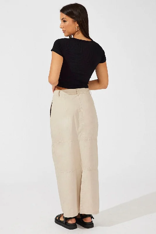 Beige Maxi Skirt High Rise