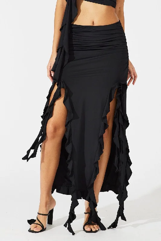 Black Ruffle Maxi Skirt