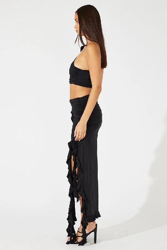 Black Ruffle Maxi Skirt