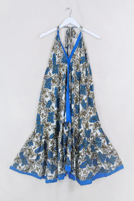 Blossom Halter-Neck Midi Dress - Nutmeg & Azure Baroque - Free Size M/L