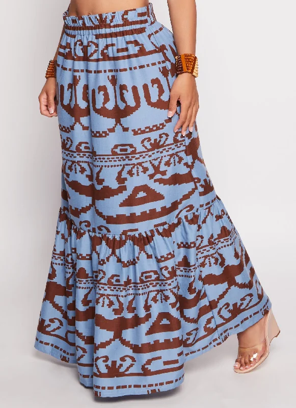 Printed Tiered Maxi Skirt