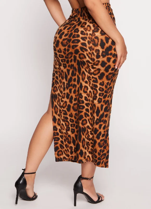 Animal Print Side Slit Maxi Skirt