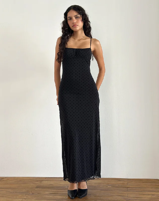 Darsih Maxi Dress in Basic Polka Black Flock