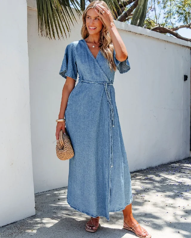 Denim Wrapped Front Maxi Dress