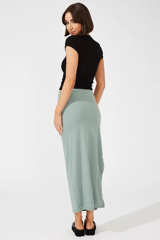 Green Supersoft Maxi Skirt Side Split