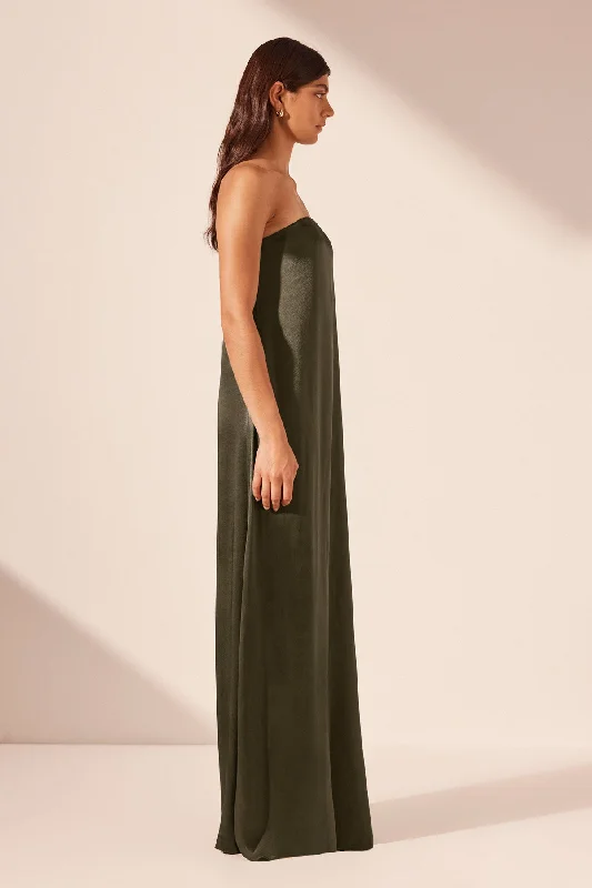 LA LUNE STRAPLESS COLUMN MAXI DRESS - FOREST