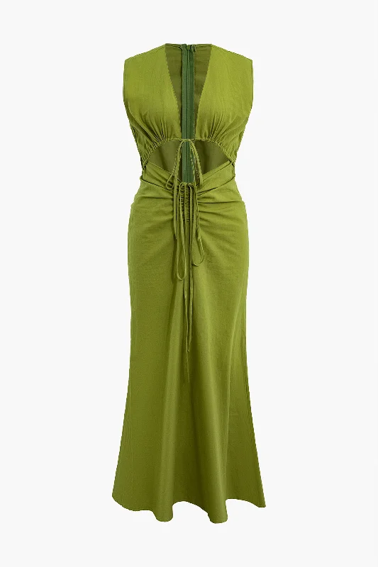 Cut Out Sleeveless V-Neck Maxi Dress