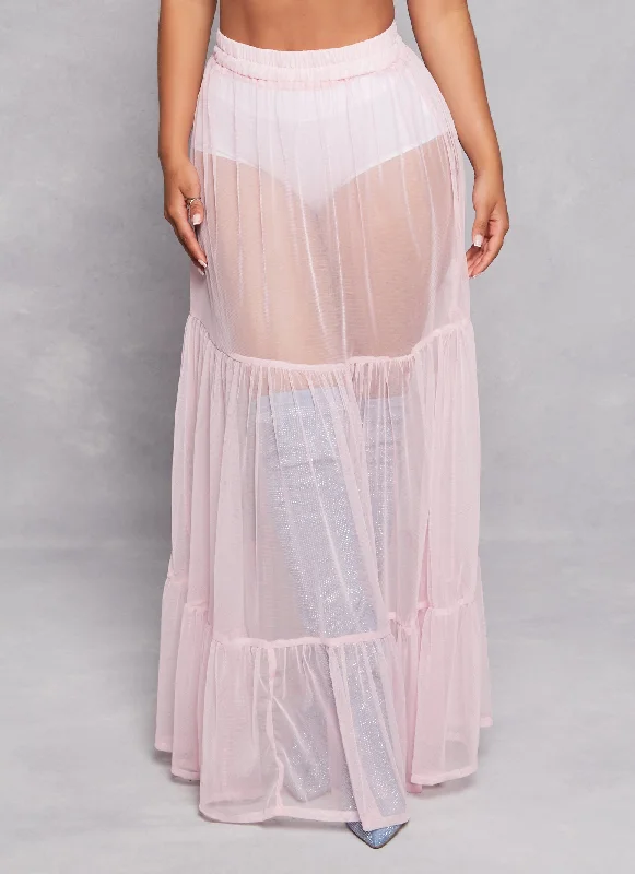 Mesh Tiered Maxi Skirt