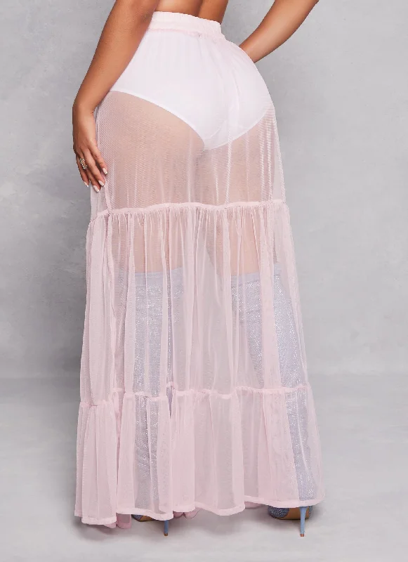 Mesh Tiered Maxi Skirt