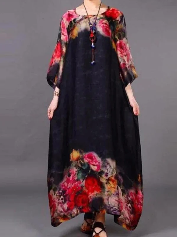 Rose Hem Silk Maxi Dress