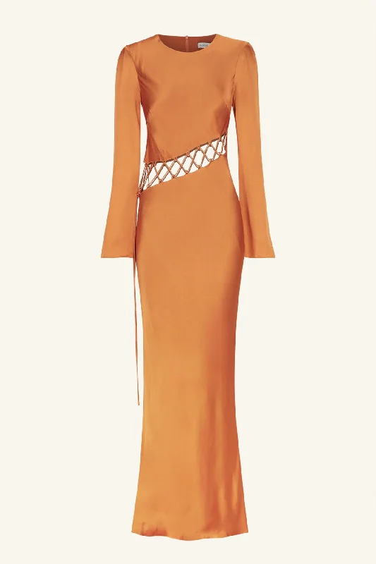 SOFIA ASYMMETRICAL LACE UP MAXI DRESS - GINGER