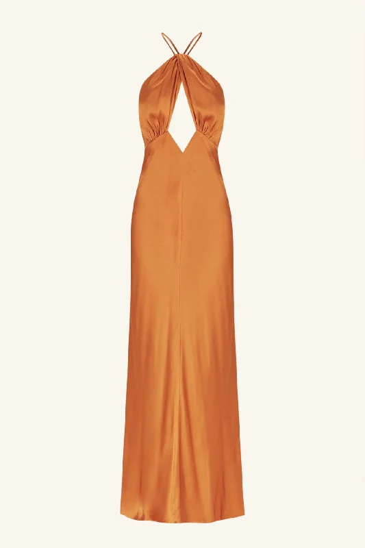 SOFIA CROSS BACK HALTER MAXI DRESS - GINGER