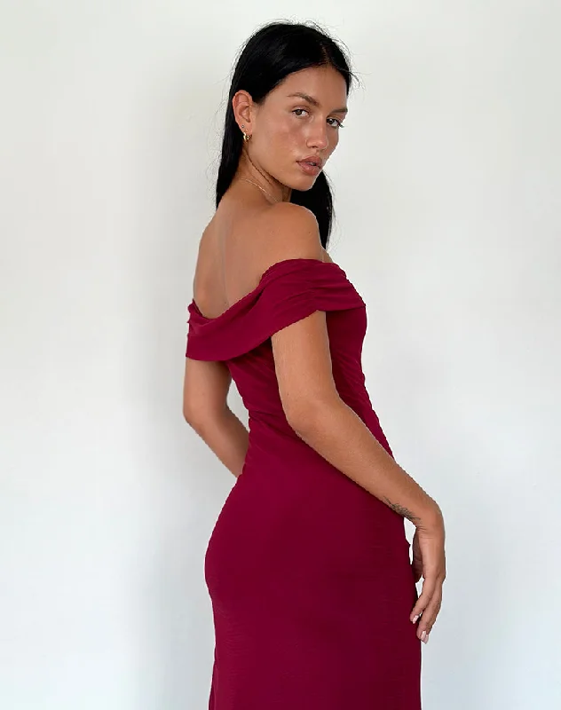 Tarna Bardot Maxi Dress in Mesh Burgundy