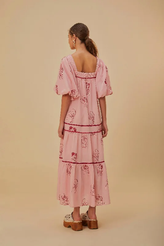 The Kiss Embroidered Short Sleeve Maxi Dress