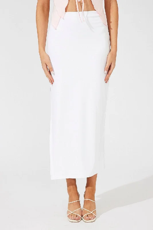 White Supersoft Maxi Skirt Side Split