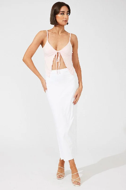 White Supersoft Maxi Skirt Side Split