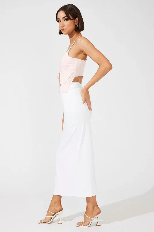 White Supersoft Maxi Skirt Side Split