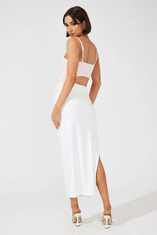 White Supersoft Maxi Skirt Side Split