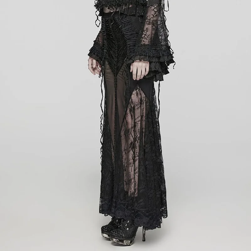 Women's Gothic Lace Sheer Wrapped Hip Long Skirt