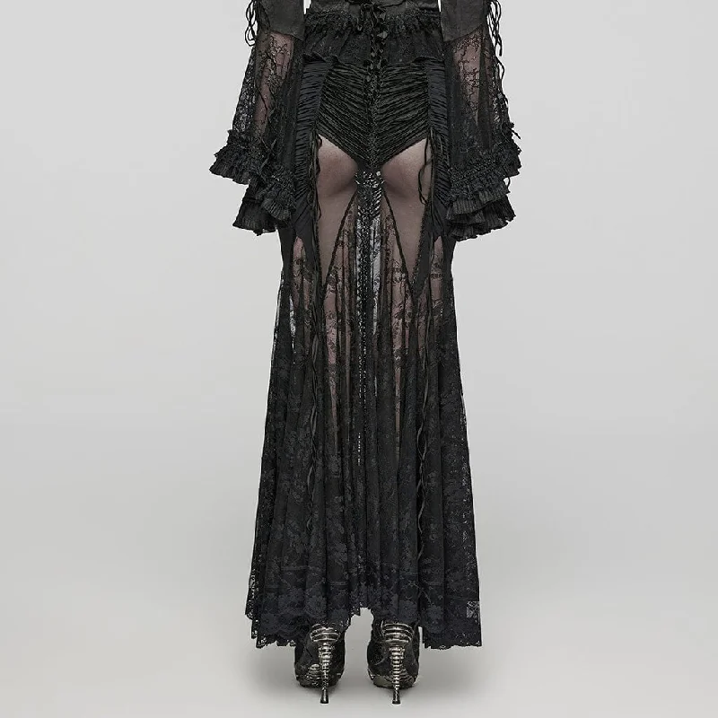 Women's Gothic Lace Sheer Wrapped Hip Long Skirt