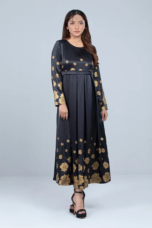 Midnight Bloom Golden Shimmer Long Dress