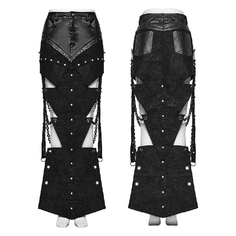 Women's Punk  Triangular Pieces Eyelet Cutout Chain Long Skirt